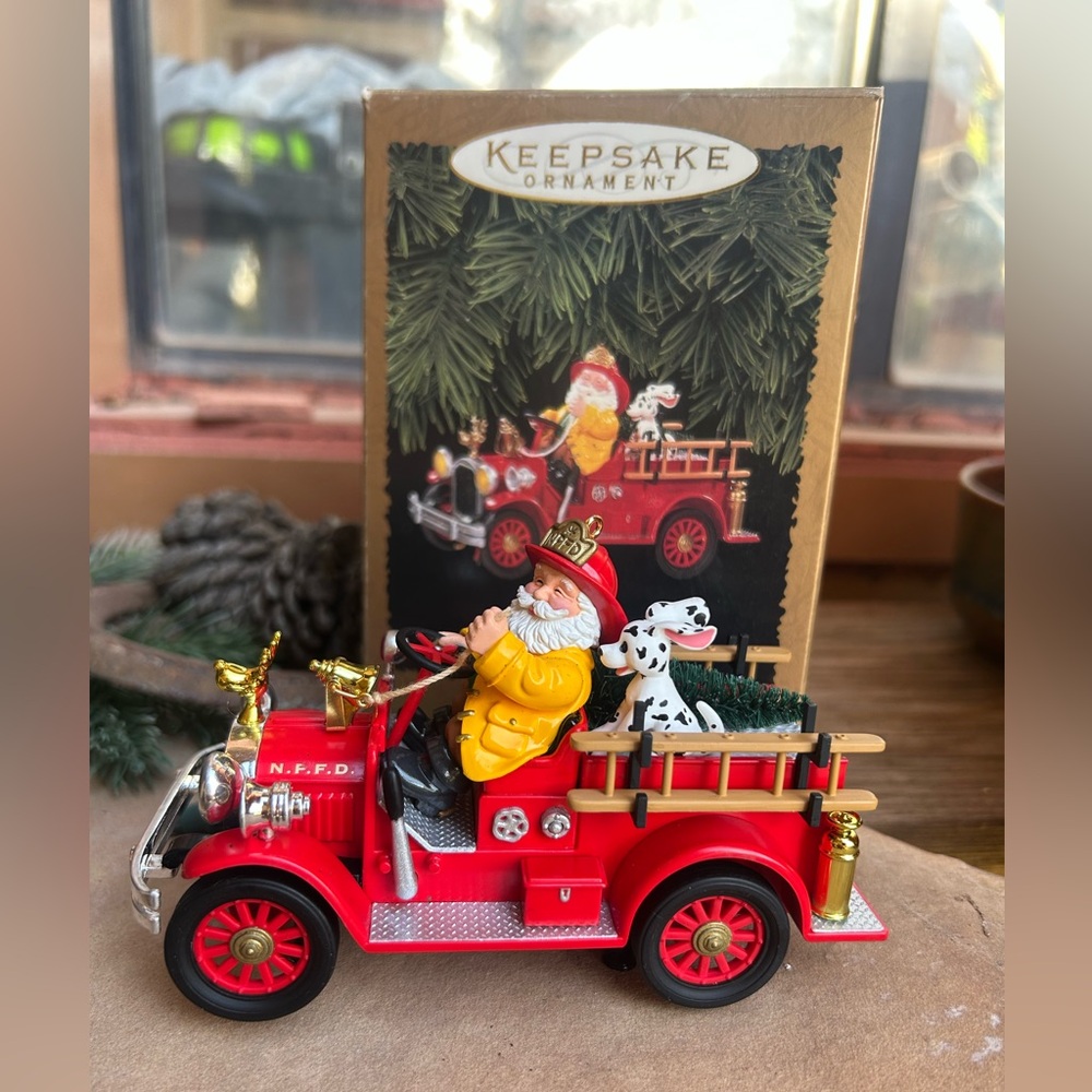 Hallmark Red Fire Truck with Santa and Dalmatian Keepsake Ornament New in Box